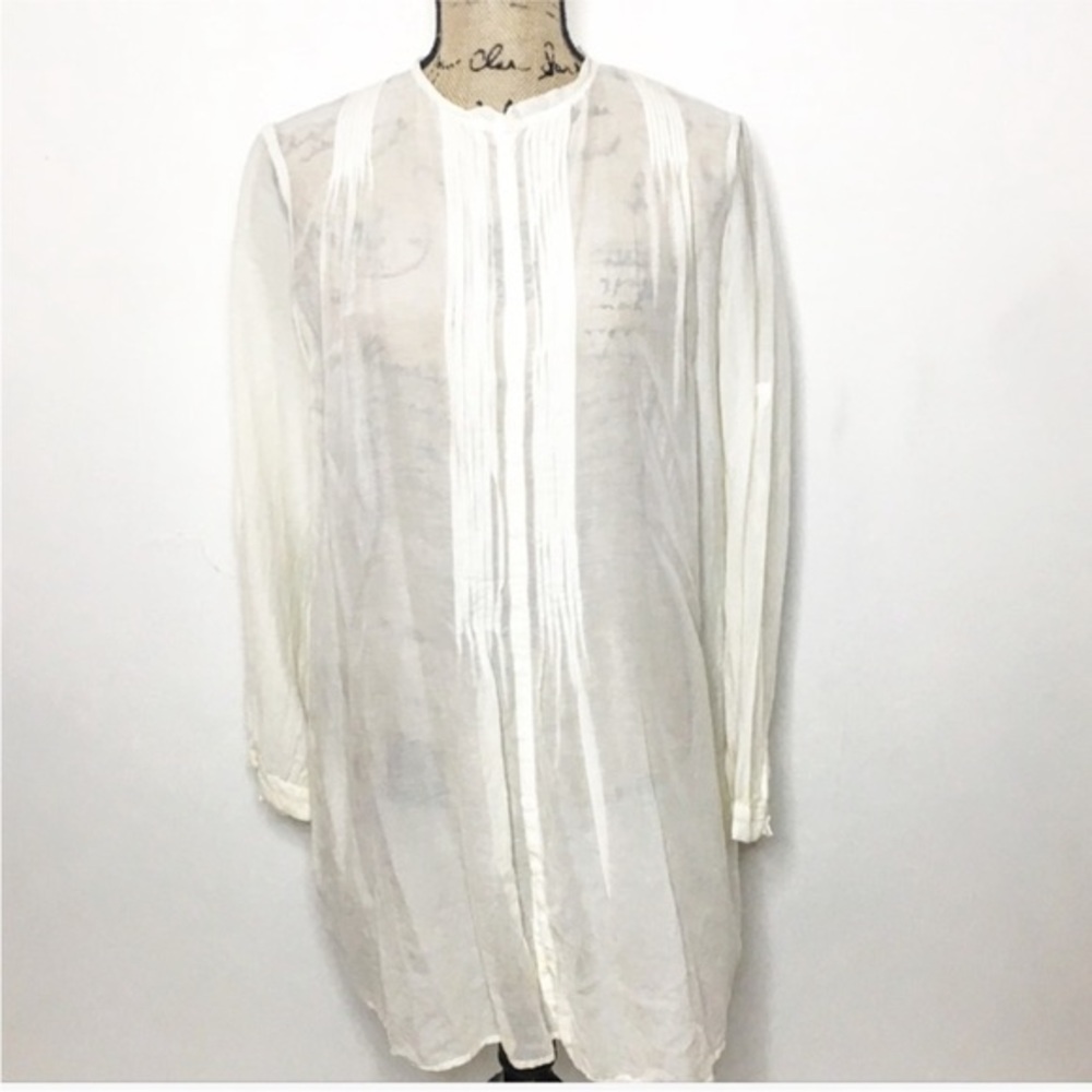 Johnny Was Cream Long Sleeve Cotton Silk Tunic XS Oversized